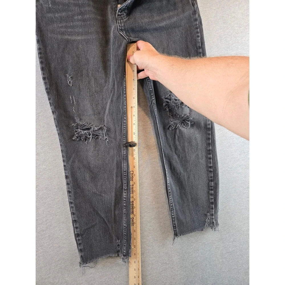 Free People Blossom Rigid Skinny Jeans Women 30 Black Distressed Cropped Raw Hem